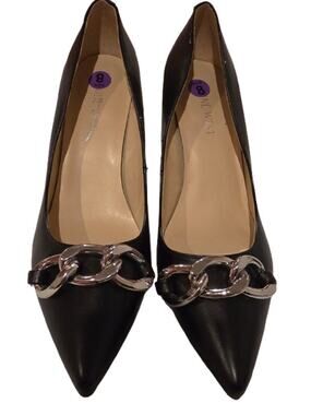 Nine West Black Leather Pointed Toe Chain Detail Stiletto Pump Heels Size 8M